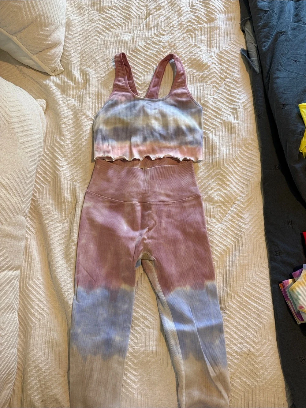 Spiritual Gangster Pink and Blue Tie-Dye Ribbed Top and Leggings Set - Picture 1 of 3